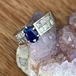 Solid 18K White Gold Diamond & Sapphire Ring - Heavy and Gorgeous!